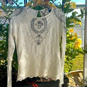 Lace and beads Long sleeve dress shirt